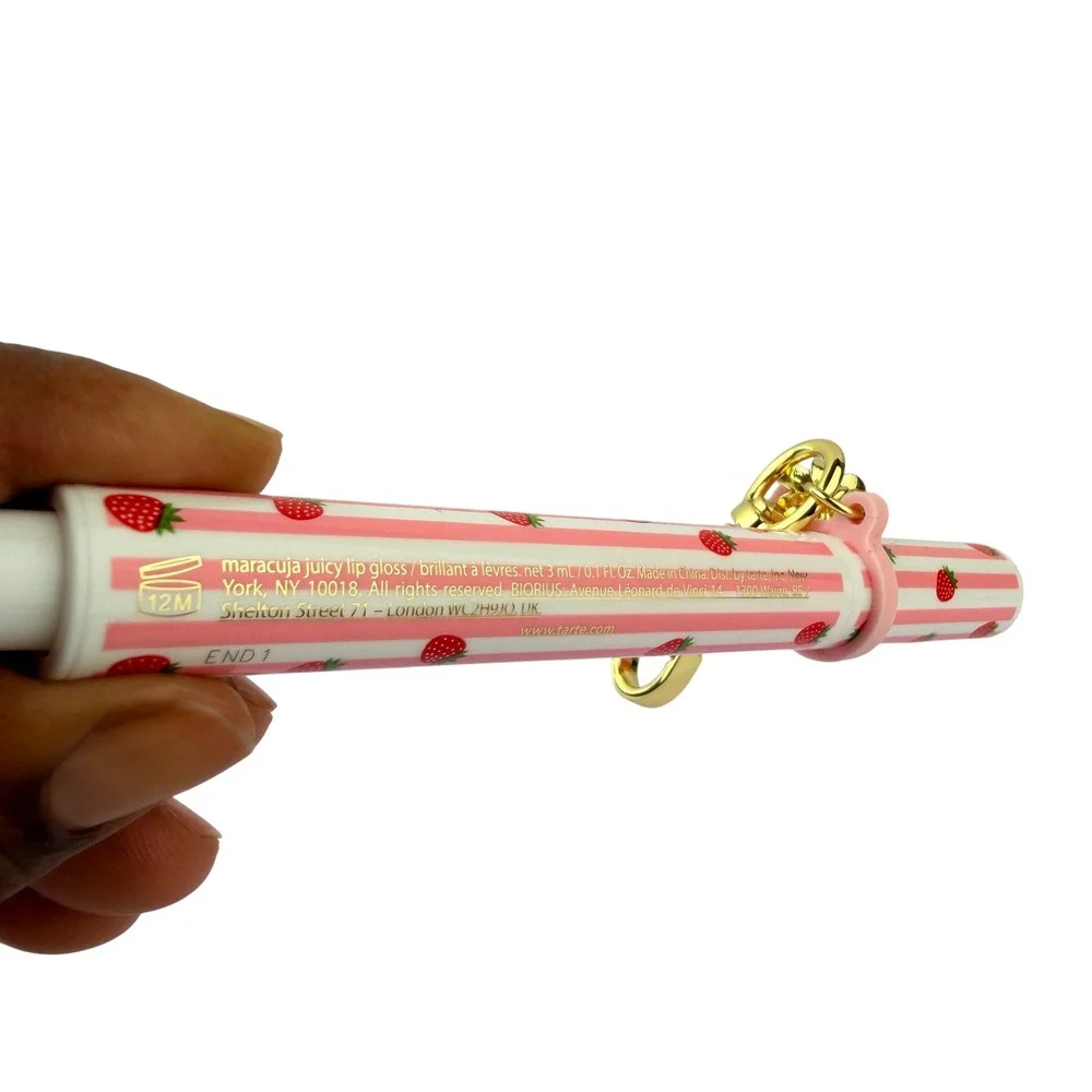 Tarte Maracuja Juicy Lip Gloss Pink Strawberry Stripe Limited Edition with Charm